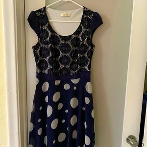 Navy blue flare polka dot dress. Turkey made dress